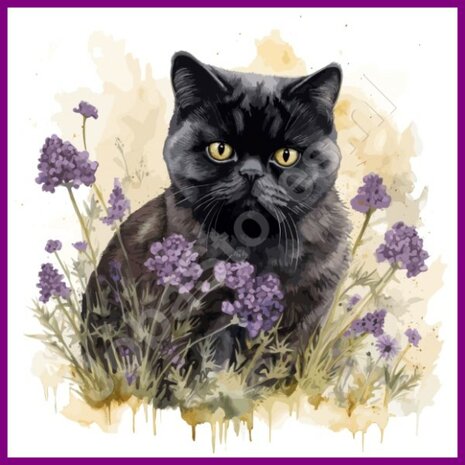Diamond Painting Cat Flowers 002, Full Image - Painting