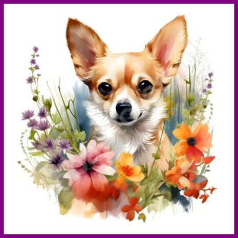 Diamond Painting Chihuahua met bloemen