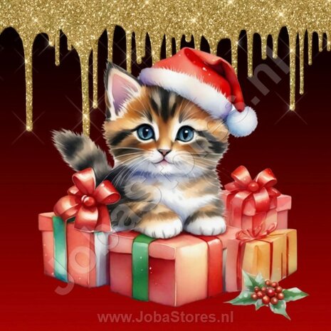 Diamond Painting Kerst Kitten