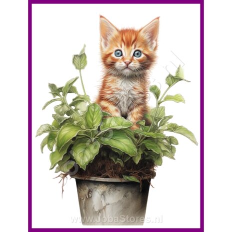 Diamond Painting Kitten in plantenpot
