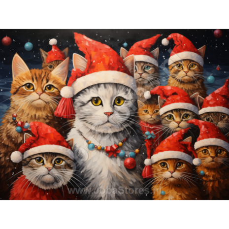 Diamond Painting Katten met Kerstmutsen