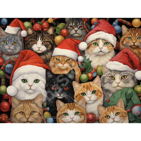 Diamond Painting Katten met Kerstmutsen