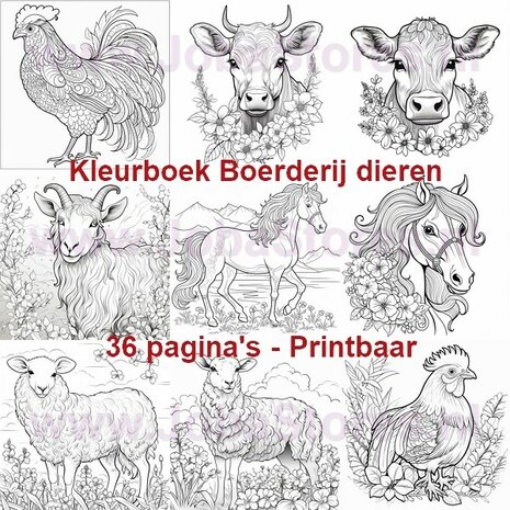 Digitaal Kleurboek voor volwassenen Boerderij dieren 01 (36 kleurplaten)