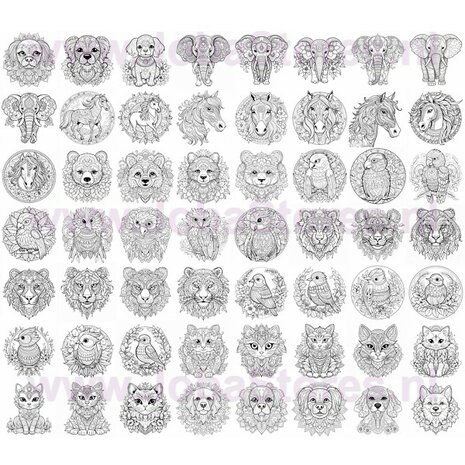 Digital Coloring Book for Adults Mandala Animals 01 (57 Coloring Pages)