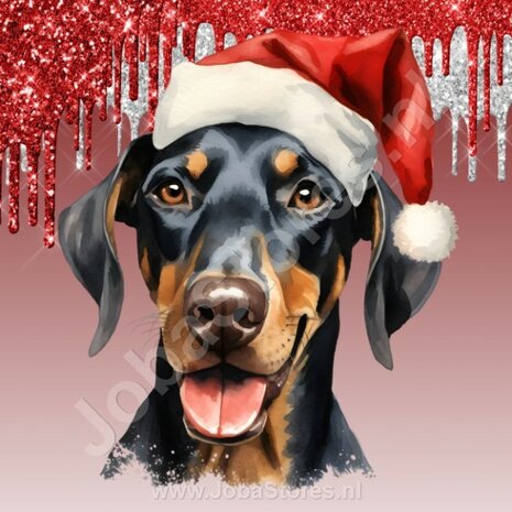 Diamond Painting Dobermann met Kerstmuts