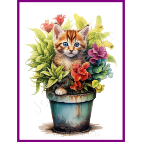 Diamond Painting Kitten in plantenpot