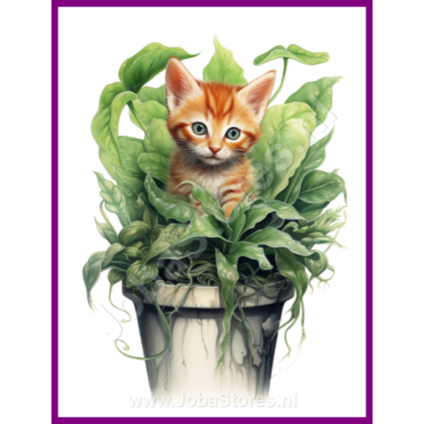 Diamond Painting Kitten in plantenpot