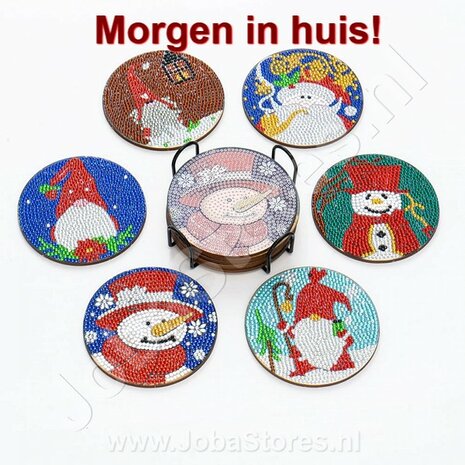 Diamond Painting Kerst Onderzetter set 01 met houder (6 stuks)