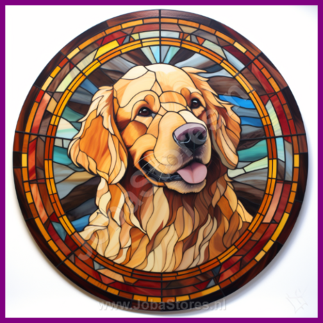 Diamond Painting Glas in lood Hond - Golden Retriever