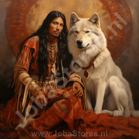 Diamond Painting Indiaan met wolf