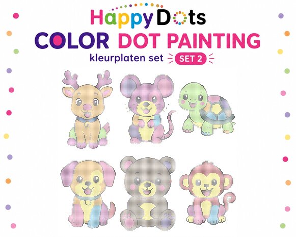 HappyDots Color DOT Painting Coloring Pages Set Colorful Animals