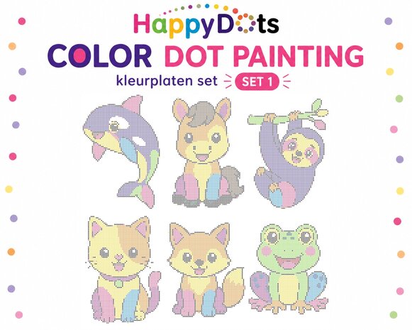 HappyDots Color DOT Painting Coloring Pages Set Colorful Animals