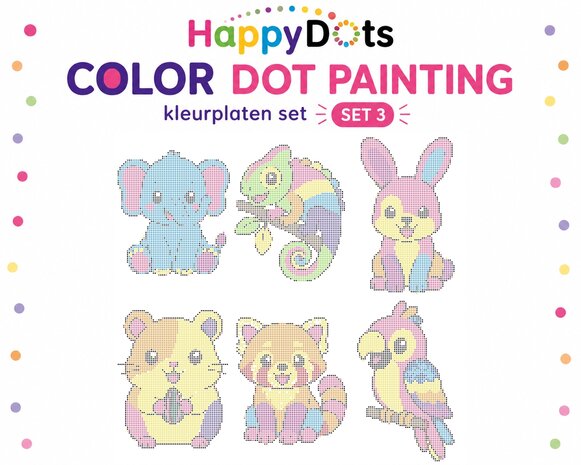 HappyDots Color DOT Painting Coloring Pages Set Colorful Animals