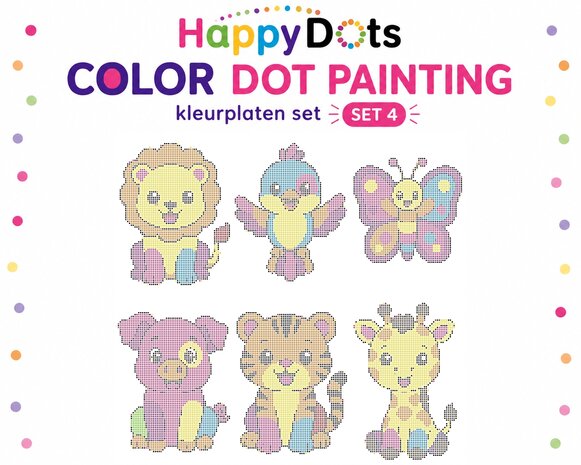 HappyDots Color DOT Painting Coloring Pages Set Colorful Animals