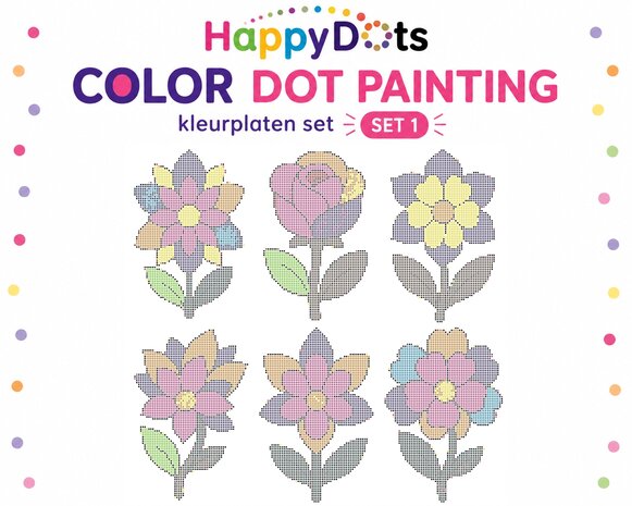 HappyDots Color DOT Painting Coloring Pages Set Flowers