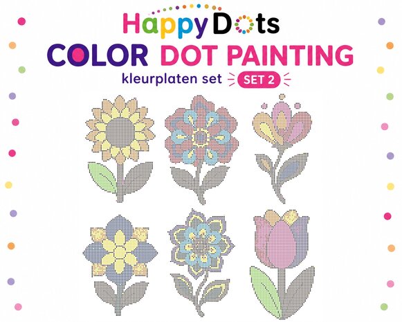 HappyDots Color DOT Painting Coloring Pages Set Flowers