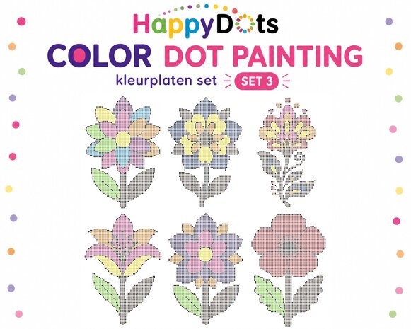 HappyDots Color DOT Painting Coloring Pages Set Flowers