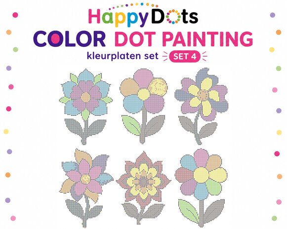 HappyDots Color DOT Painting Coloring Pages Set Flowers