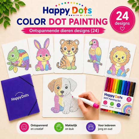 HappyDots Color DOT Painting Coloring Pages Set Colorful Animals