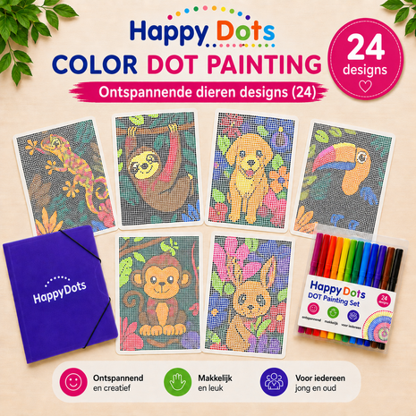 HappyDots Color DOT Painting set Animals among flowers A4