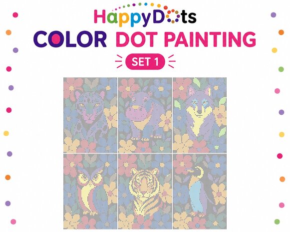 HappyDots Color DOT Painting set Animals among flowers A4