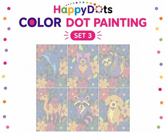 HappyDots Color DOT Painting set Animals among flowers A4