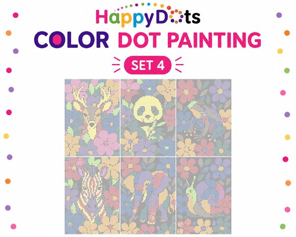 HappyDots Color DOT Painting set Animals among flowers A4