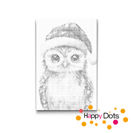 HappyDots DOT Painting Uil met Kerstmuts - Stippelschilderij Zwart 20x30cm