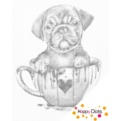 HappyDots DOT Painting Puppy in kopje 40x50cm - Stippelschilderij zwart