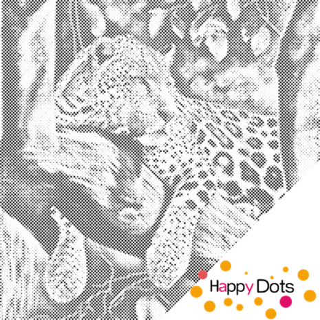 HappyDots DOT Painting Luipaard in boom 50x50cm - Stippelschilderij zwart