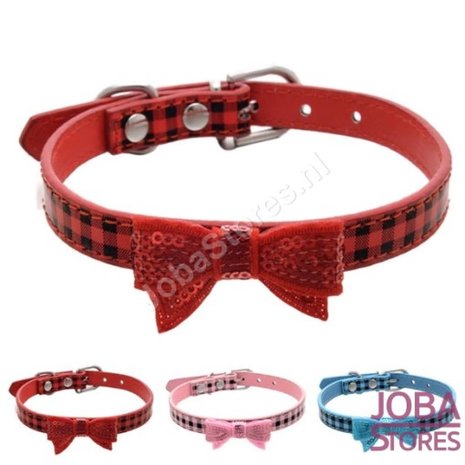 Honden Halsband Ruitjes met strik Roze S