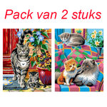Schilderen op nummer "Sequin Art" Junior Katten (2 stuks)