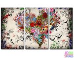 Diamond Painting "JobaStores®" Bloemen Hart - 3 luiks - volledig - 60x35cm 