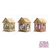 Mini Houten Kerst Huisje met verlichting Sneeuwpop