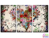 Diamond Painting "JobaStores®" Bloemen Hart - 3 luiks - volledig - 60x35cm 