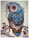 Diamond Painting Blauwe Uil 30x40cm - Rond_