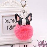 Pom Pom Sleutelhanger Hond Donker Roze_