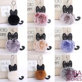 Pom Pom Sleutelhanger Kat Blauw_