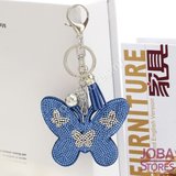 Bling Sleutelhanger Vlinder Blauw Groot_