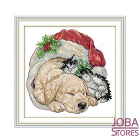 Borduur Pakket Kerst Hond & Kat 11CT voorbedrukt (32x32cm)