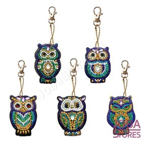 Diamond Painting Sleutelhanger Set Uilen (5 stuks)