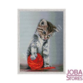Diamond Painting Kitten with wool 40x50cm Round (on frame)