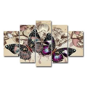 Diamond Painting Butterflies 5-panel 75x40cm - square diamonds