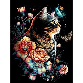 Diamond Painting Cats with flowers 01 (size and shape of stones of your choice)