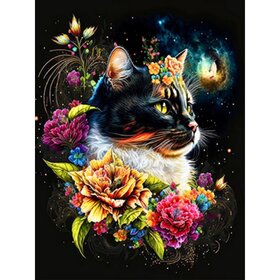 Diamond Painting Cats with flowers 03 (size and shape of stones of your choice)