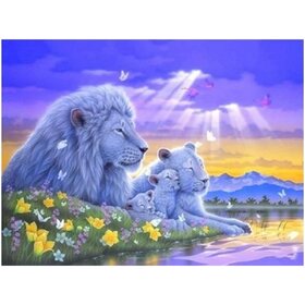 Diamond Painting Lion with cubs (size and shape of stones of your choice)