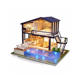 Miniature self-build house with swimming pool (including lighting)