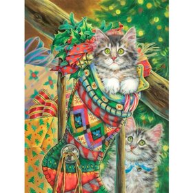 Diamond Painting Kitten in Christmas stocking (size and shape of stones of your choice)