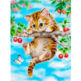 Diamond Painting Kitten on branch (size and shape of stones of your choice)
