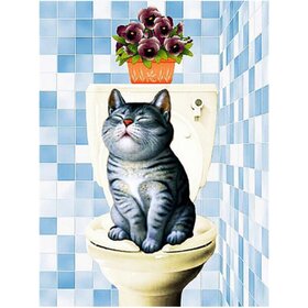 Diamond Painting Toilet Cat Blue (size and shape of stones of your choice)